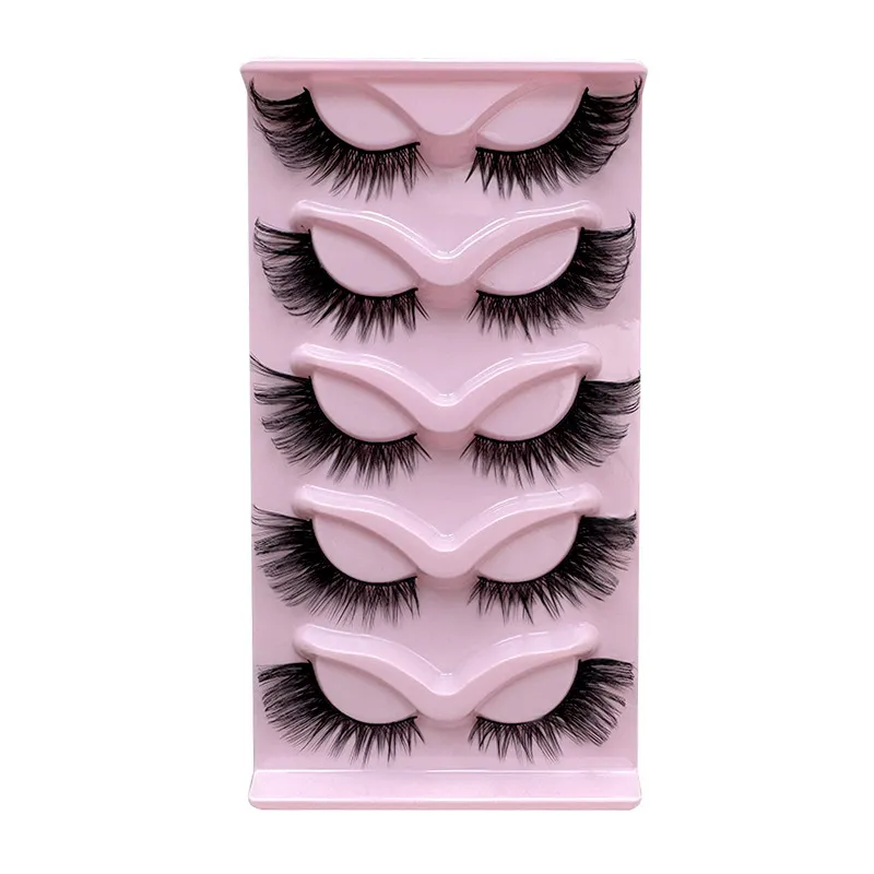 5 Pairs Fox Eye Cat Eye Strip Lashes – Winged Out Lengthening Voluminous Curling False Eyelashes, Slanted Foxy Fluffy Lashes for Dramatic Glam Look